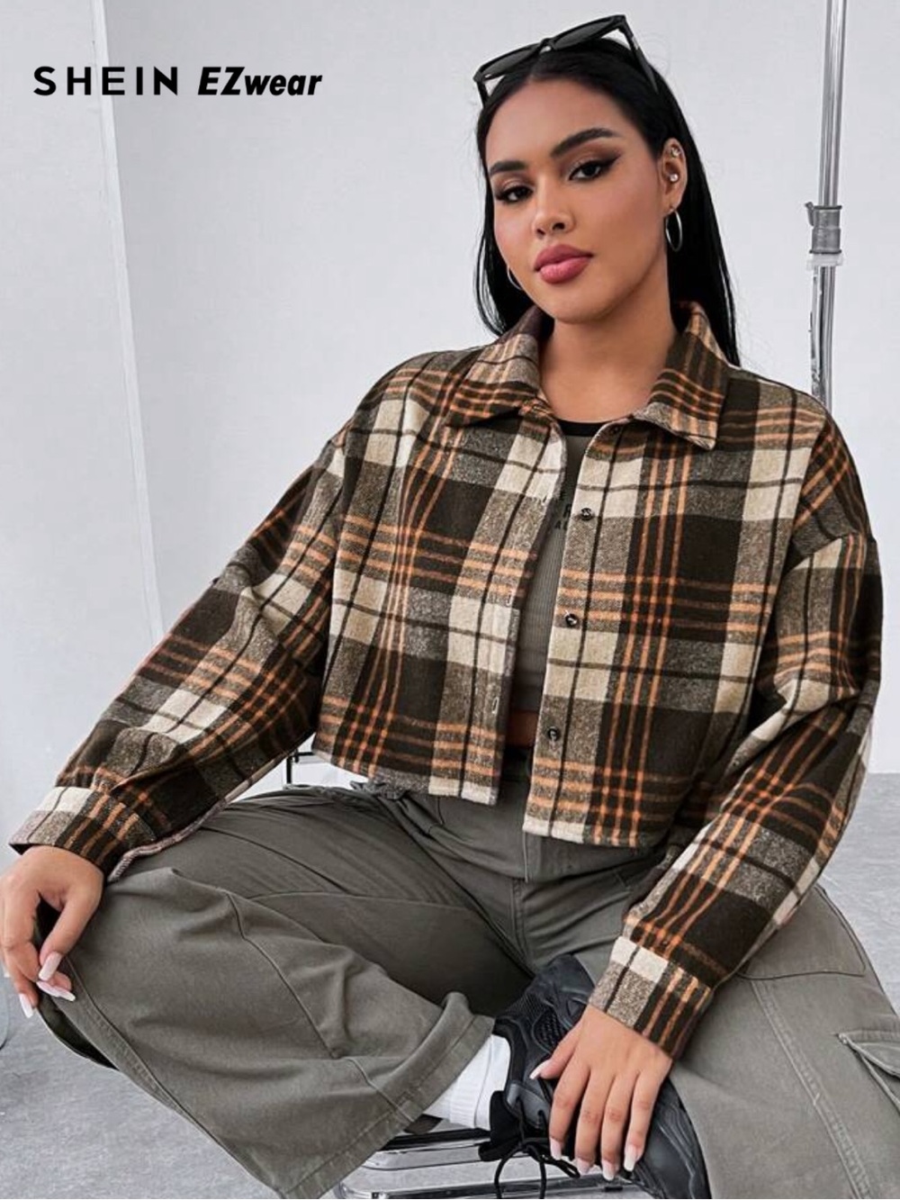 Cropped Plaid Button-Up Shacket